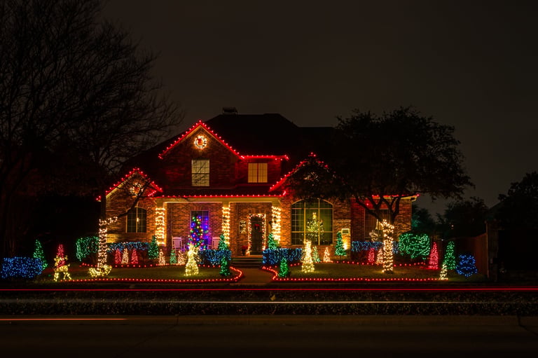 Allen, Texas, USA - December 16th, 2021: Private residence house decorated and illuminated for Christmas